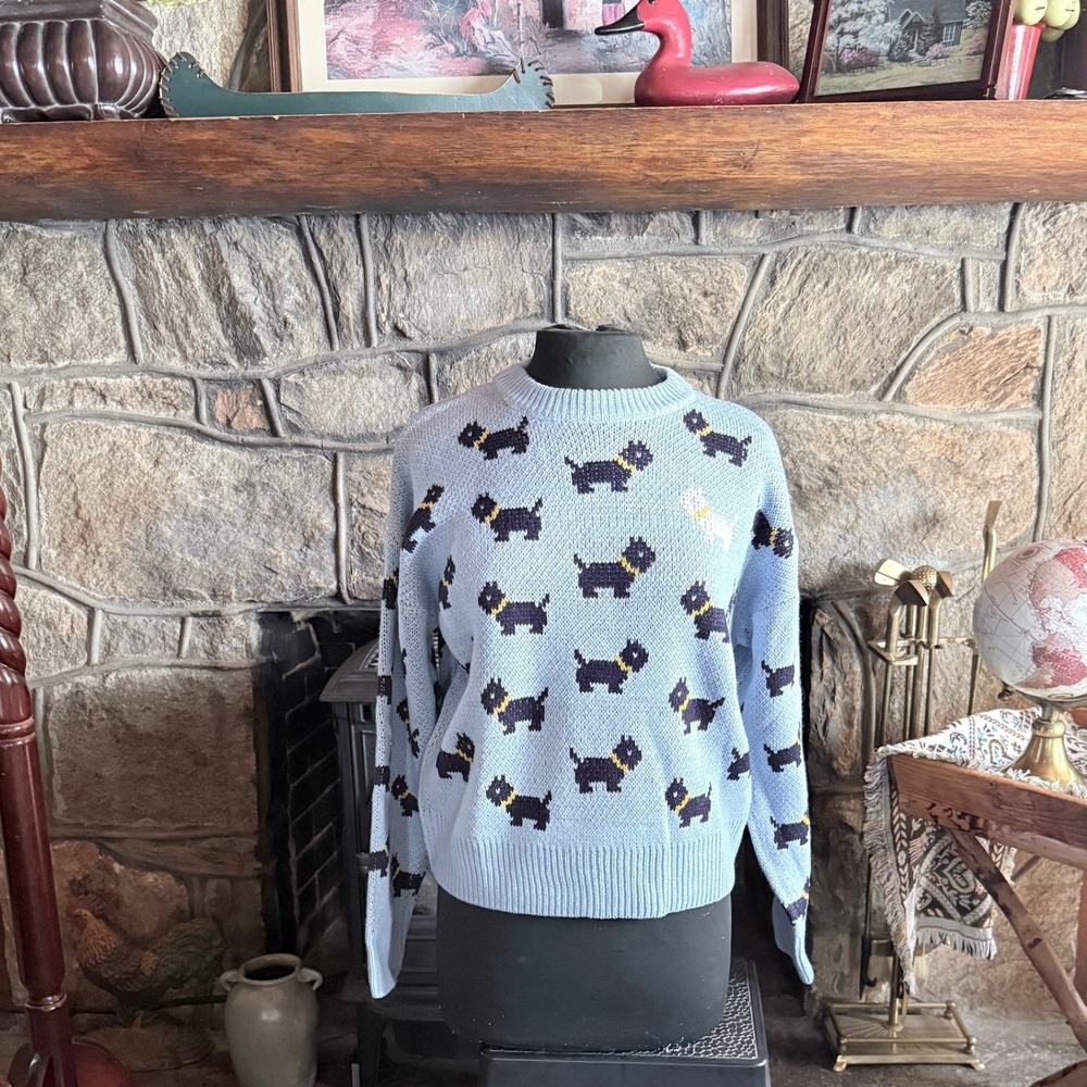 No Boundaries x Stranger Things Sweater L Blue NWT Scottie Dog Knit Crewneck
